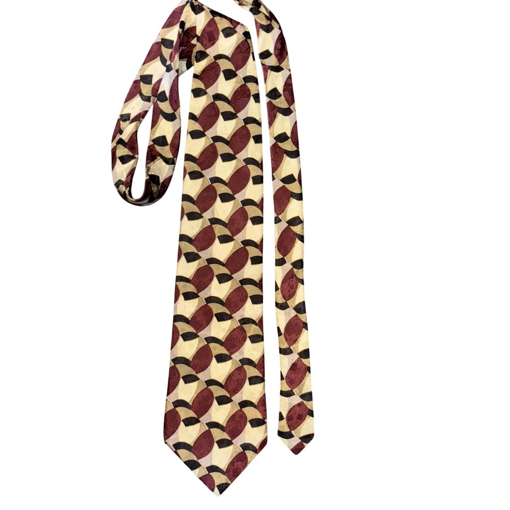 Ziggurat Mulberry Neckwear‎ Mens Silk Tie Burgundy Cream Geometric Abstract USA